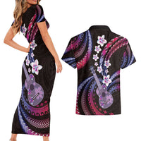 Hawaiian Ukulele Couples Matching Short Sleeve Bodycon Dress and Hawaiian Shirt Sweet Dream Fantastic Plumeria LT01 - Polynesian Pride