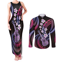 Hawaiian Ukulele Couples Matching Tank Maxi Dress and Long Sleeve Button Shirt Sweet Dream Fantastic Plumeria