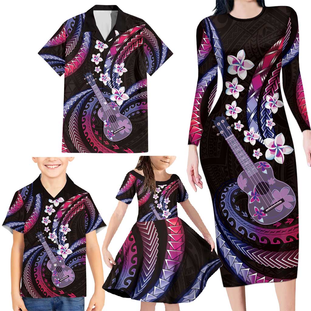 Hawaiian Ukulele Family Matching Long Sleeve Bodycon Dress and Hawaiian Shirt Sweet Dream Fantastic Plumeria LT01 - Polynesian Pride