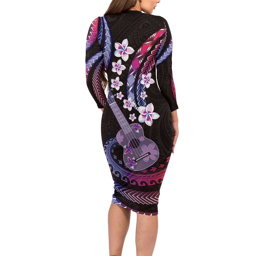 Hawaiian Ukulele Family Matching Long Sleeve Bodycon Dress and Hawaiian Shirt Sweet Dream Fantastic Plumeria LT01 - Polynesian Pride