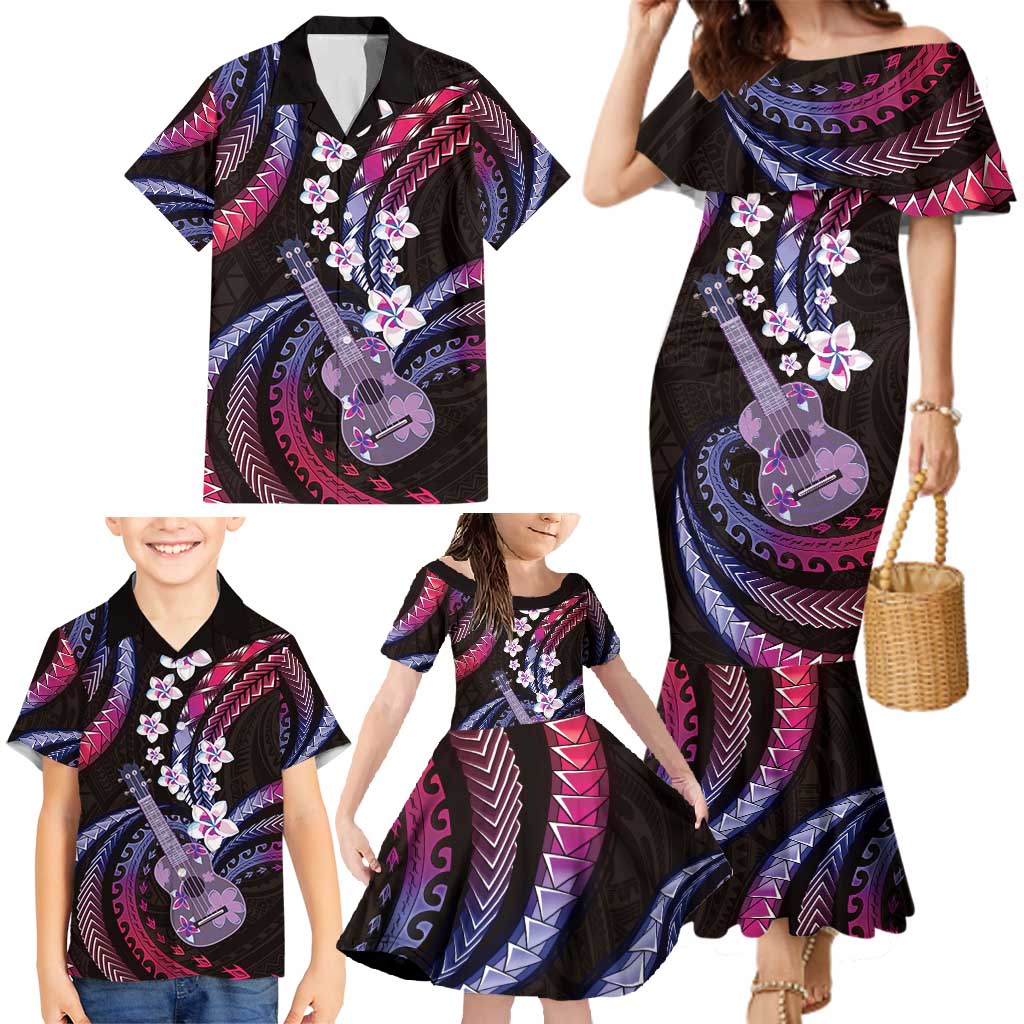 Hawaiian Ukulele Family Matching Mermaid Dress and Hawaiian Shirt Sweet Dream Fantastic Plumeria LT01 - Polynesian Pride