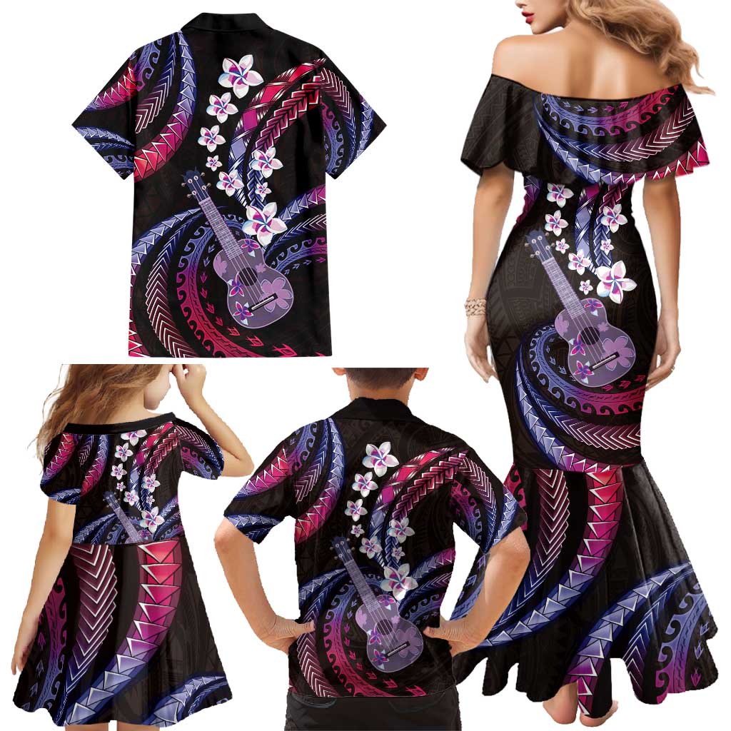 Hawaiian Ukulele Family Matching Mermaid Dress and Hawaiian Shirt Sweet Dream Fantastic Plumeria LT01 - Polynesian Pride