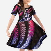 Hawaiian Ukulele Family Matching Off The Shoulder Long Sleeve Dress and Hawaiian Shirt Sweet Dream Fantastic Plumeria LT01 Daughter's Dress Pink - Polynesian Pride