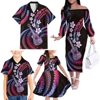 Hawaiian Ukulele Family Matching Off The Shoulder Long Sleeve Dress and Hawaiian Shirt Sweet Dream Fantastic Plumeria LT01 - Polynesian Pride