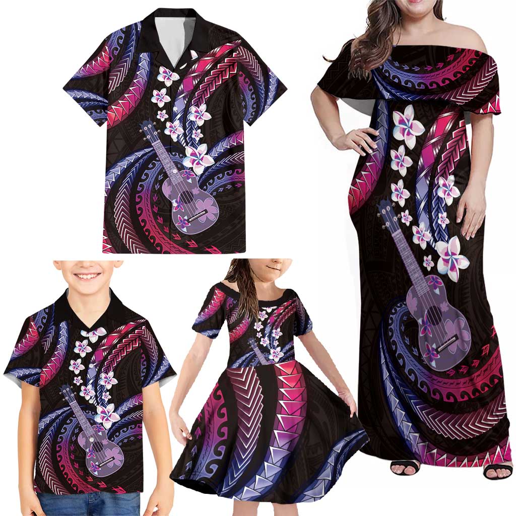 Hawaiian Ukulele Family Matching Off Shoulder Maxi Dress and Hawaiian Shirt Sweet Dream Fantastic Plumeria LT01 - Polynesian Pride