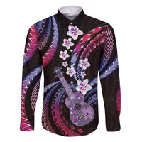 Hawaiian Ukulele Family Matching Off Shoulder Short Dress and Hawaiian Shirt Sweet Dream Fantastic Plumeria LT01 Dad's Shirt - Long Sleeve Pink - Polynesian Pride