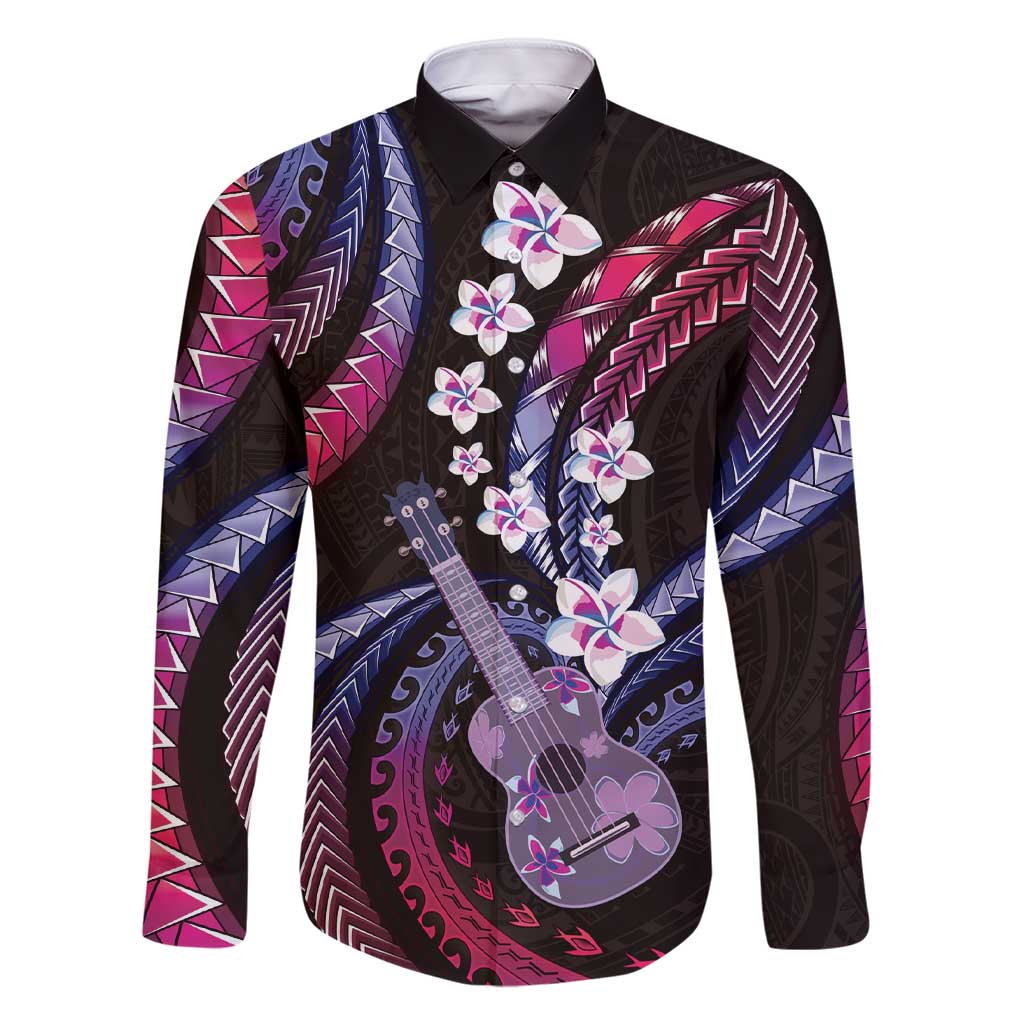 Hawaiian Ukulele Family Matching Short Sleeve Bodycon Dress and Hawaiian Shirt Sweet Dream Fantastic Plumeria LT01 Dad's Shirt - Long Sleeve Pink - Polynesian Pride