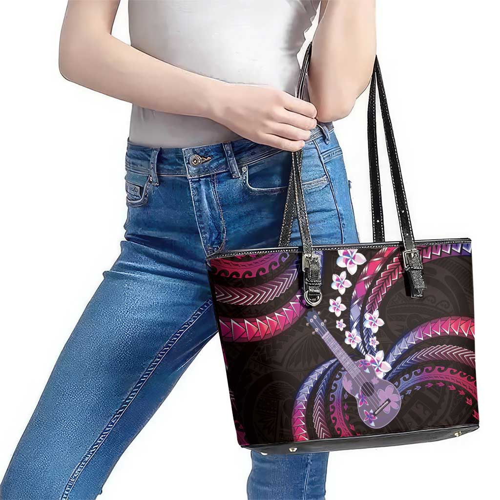Hawaiian Ukulele Leather Tote Bag Sweet Dream Fantastic Plumeria