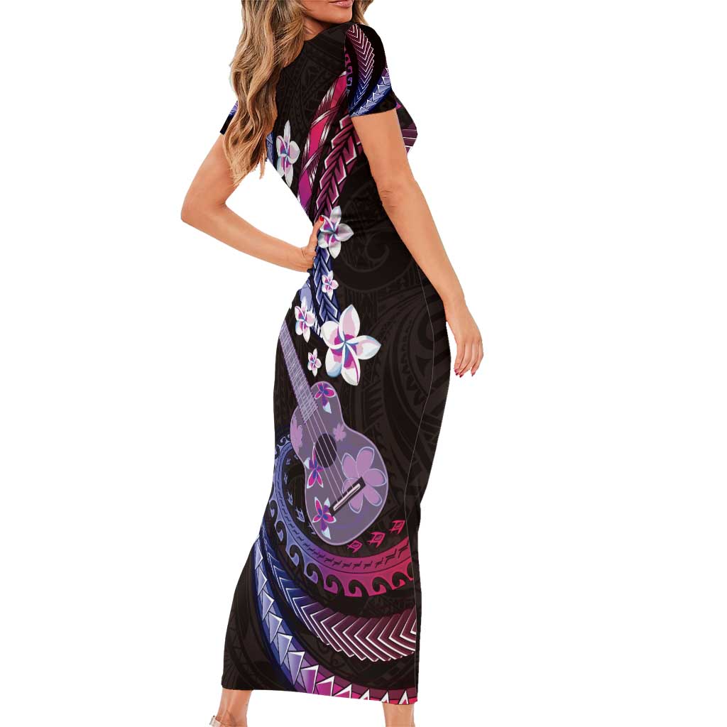 Hawaiian Ukulele Short Sleeve Bodycon Dress Sweet Dream Fantastic Plumeria