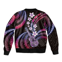 Hawaiian Ukulele Sleeve Zip Bomber Jacket Sweet Dream Fantastic Plumeria