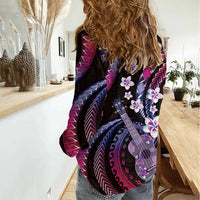 Hawaiian Ukulele Women Casual Shirt Sweet Dream Fantastic Plumeria
