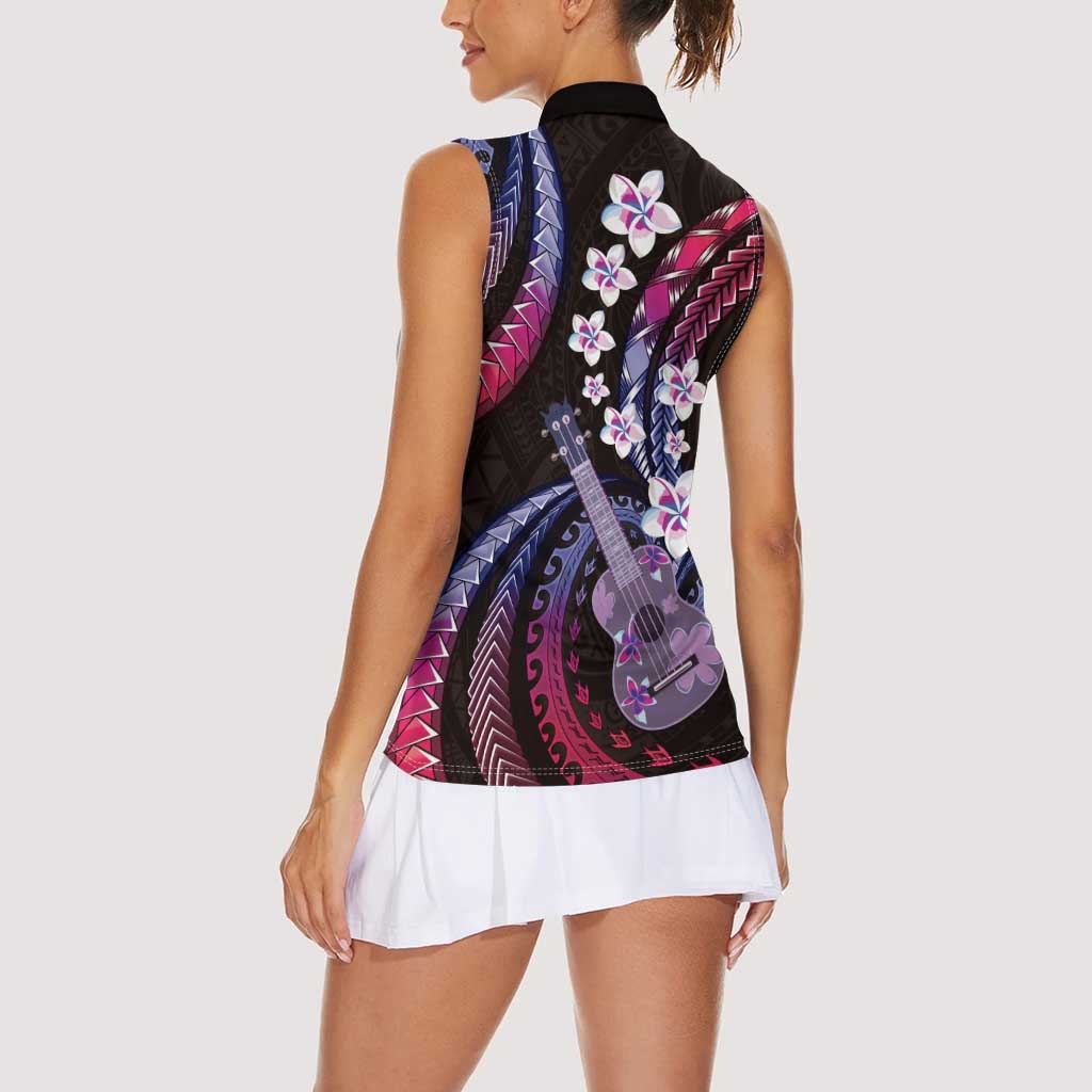 Hawaiian Ukulele Women Sleeveless Polo Shirt Sweet Dream Fantastic Plumeria