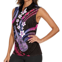 Hawaiian Ukulele Women Sleeveless Polo Shirt Sweet Dream Fantastic Plumeria