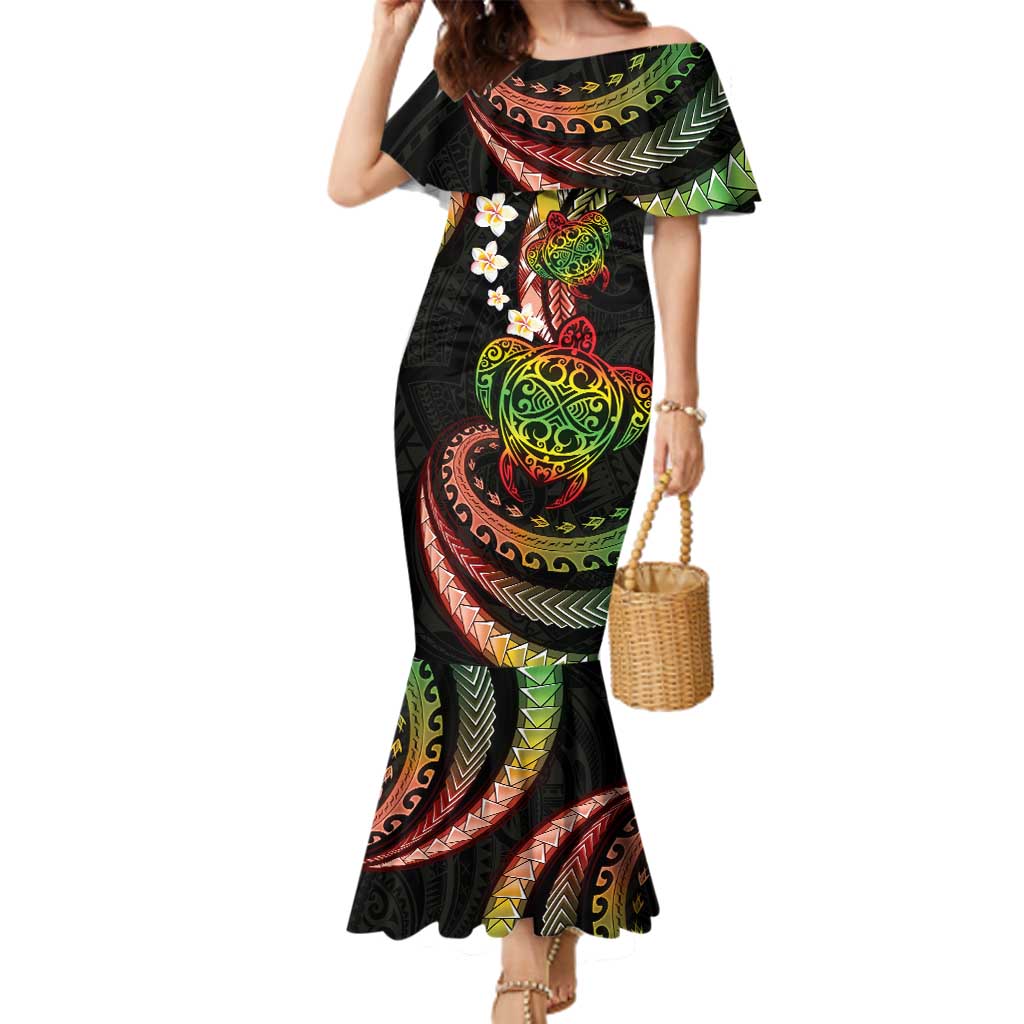 Hawaii Turtles Plumeria Family Matching Mermaid Dress and Hawaiian Shirt Reggae Polynesian Pattern