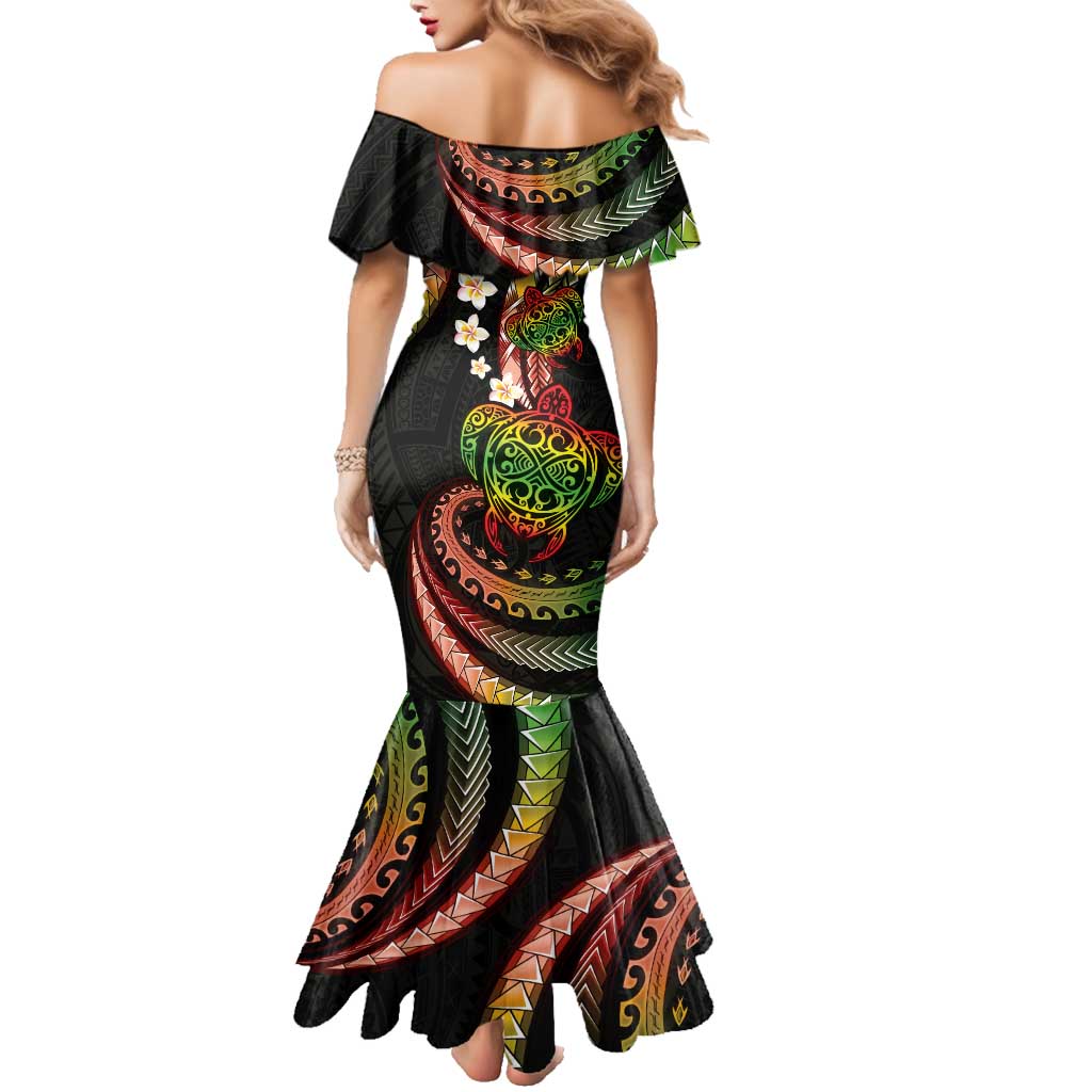 Hawaii Turtles Plumeria Family Matching Mermaid Dress and Hawaiian Shirt Reggae Polynesian Pattern