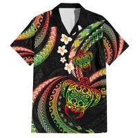 Hawaii Turtles Plumeria Family Matching Off The Shoulder Long Sleeve Dress and Hawaiian Shirt Reggae Polynesian Pattern
