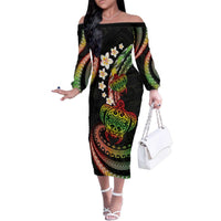 Hawaii Turtles Plumeria Family Matching Off The Shoulder Long Sleeve Dress and Hawaiian Shirt Reggae Polynesian Pattern