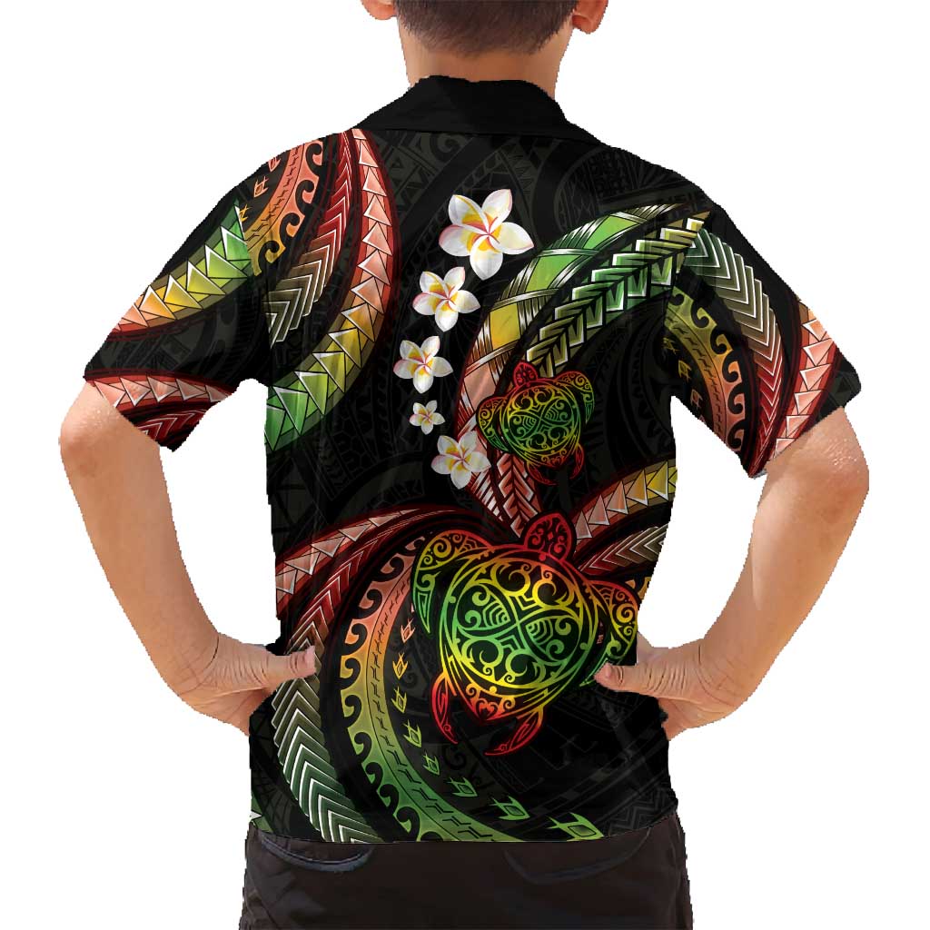 Hawaii Turtles Plumeria Family Matching Off Shoulder Maxi Dress and Hawaiian Shirt Reggae Polynesian Pattern