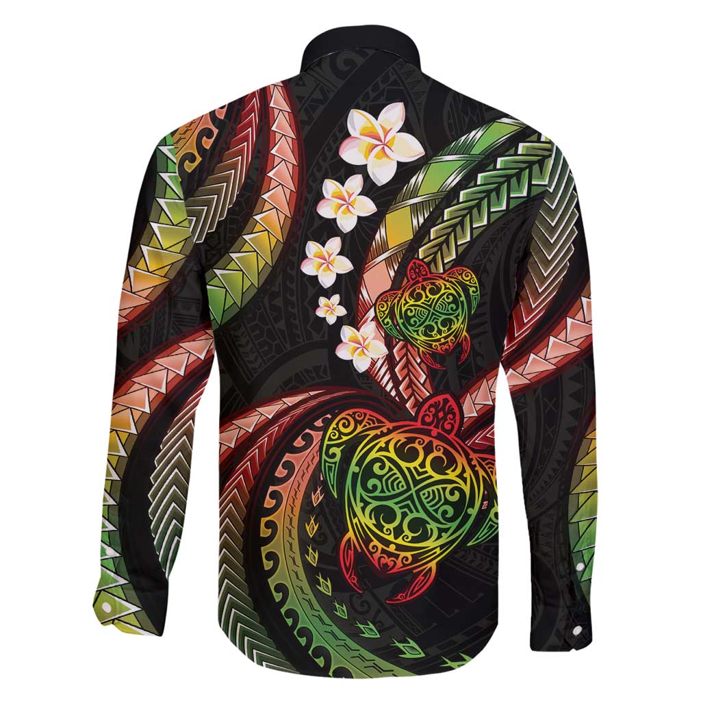 Hawaii Turtles Plumeria Family Matching Off Shoulder Maxi Dress and Hawaiian Shirt Reggae Polynesian Pattern