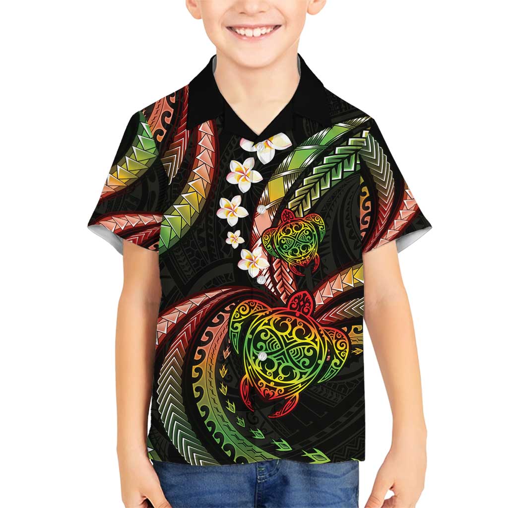 Hawaii Turtles Plumeria Family Matching Off Shoulder Maxi Dress and Hawaiian Shirt Reggae Polynesian Pattern