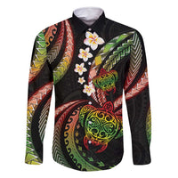 Hawaii Turtles Plumeria Family Matching Off Shoulder Short Dress and Hawaiian Shirt Reggae Polynesian Pattern
