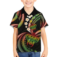Hawaii Turtles Plumeria Family Matching Off Shoulder Short Dress and Hawaiian Shirt Reggae Polynesian Pattern