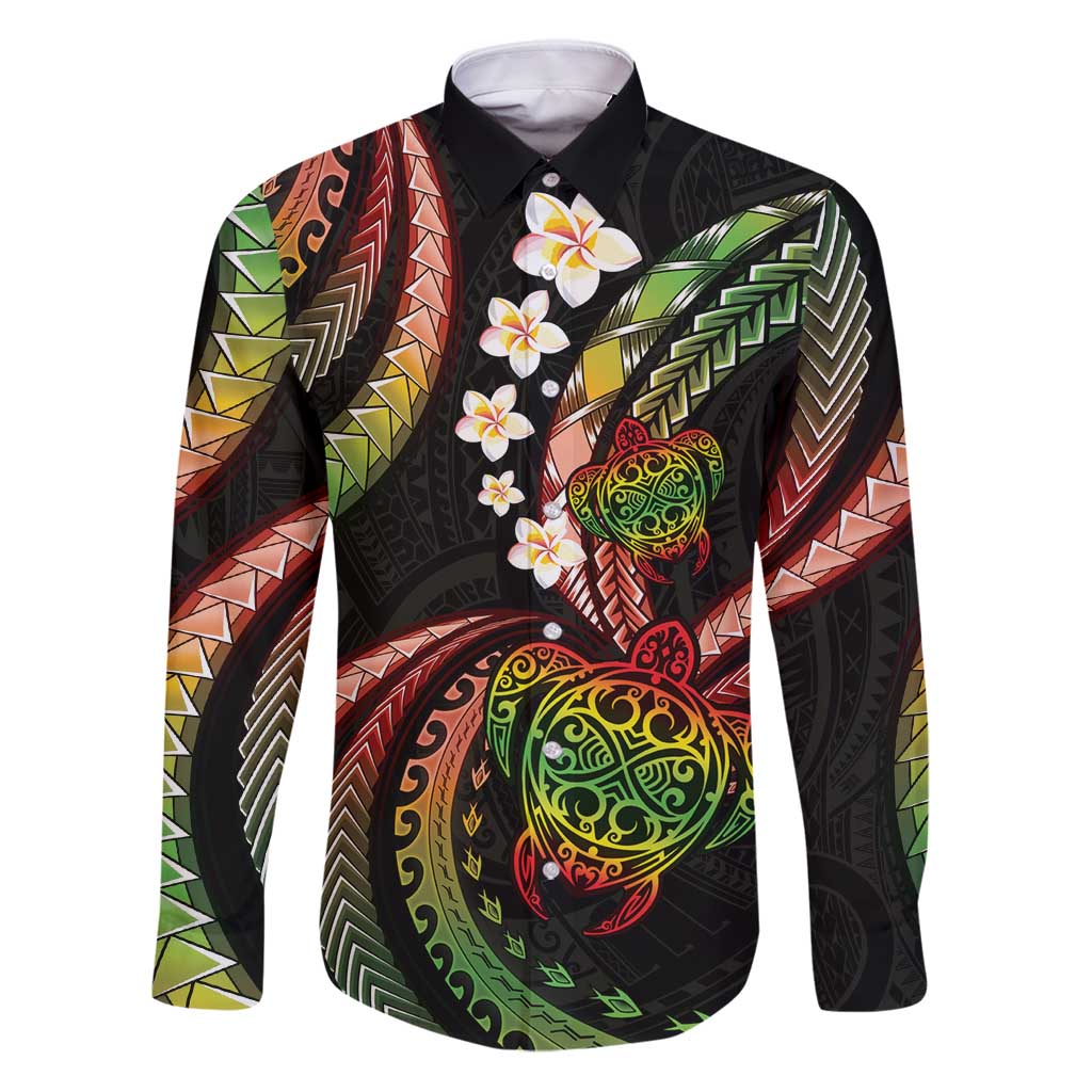 Hawaii Turtles Plumeria Family Matching Puletasi and Hawaiian Shirt Reggae Polynesian Pattern