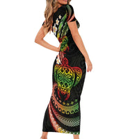 Hawaii Turtles Plumeria Family Matching Short Sleeve Bodycon Dress and Hawaiian Shirt Reggae Polynesian Pattern