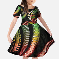 Hawaii Turtles Plumeria Family Matching Summer Maxi Dress and Hawaiian Shirt Reggae Polynesian Pattern LT01 Daughter's Dress Reggae - Polynesian Pride