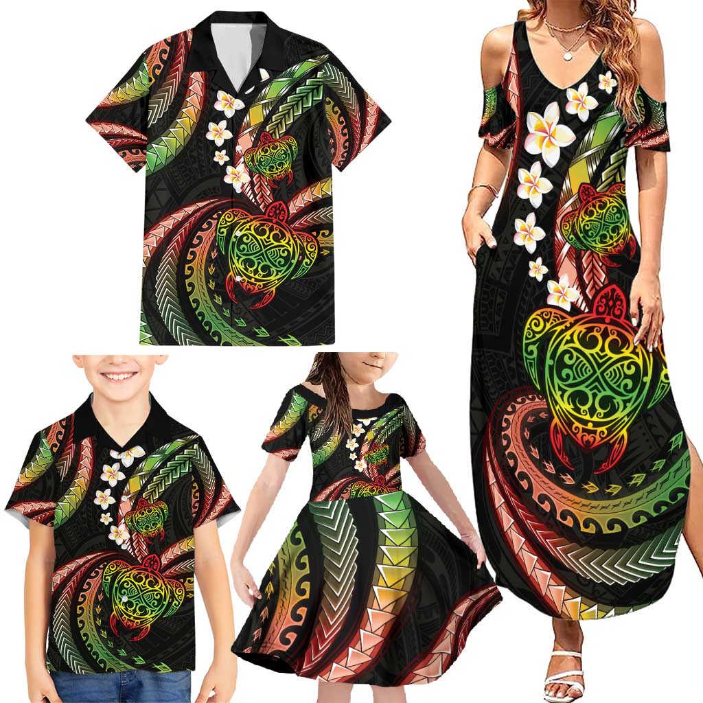Hawaii Turtles Plumeria Family Matching Summer Maxi Dress and Hawaiian Shirt Reggae Polynesian Pattern LT01 - Polynesian Pride