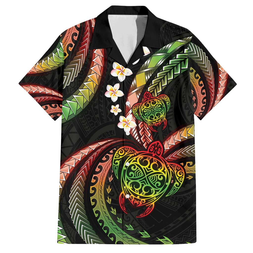 Hawaii Turtles Plumeria Family Matching Summer Maxi Dress and Hawaiian Shirt Reggae Polynesian Pattern LT01 Dad's Shirt - Short Sleeve Reggae - Polynesian Pride