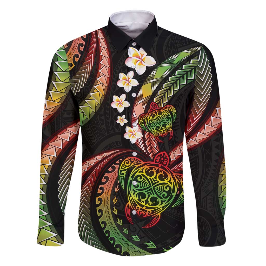 Hawaii Turtles Plumeria Family Matching Summer Maxi Dress and Hawaiian Shirt Reggae Polynesian Pattern LT01 Dad's Shirt - Long Sleeve Reggae - Polynesian Pride