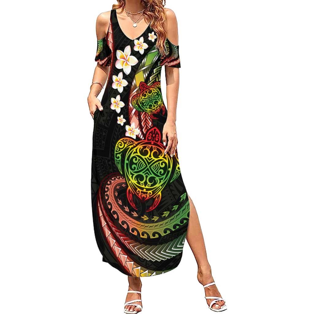 Hawaii Turtles Plumeria Family Matching Summer Maxi Dress and Hawaiian Shirt Reggae Polynesian Pattern LT01 Mom's Dress Reggae - Polynesian Pride