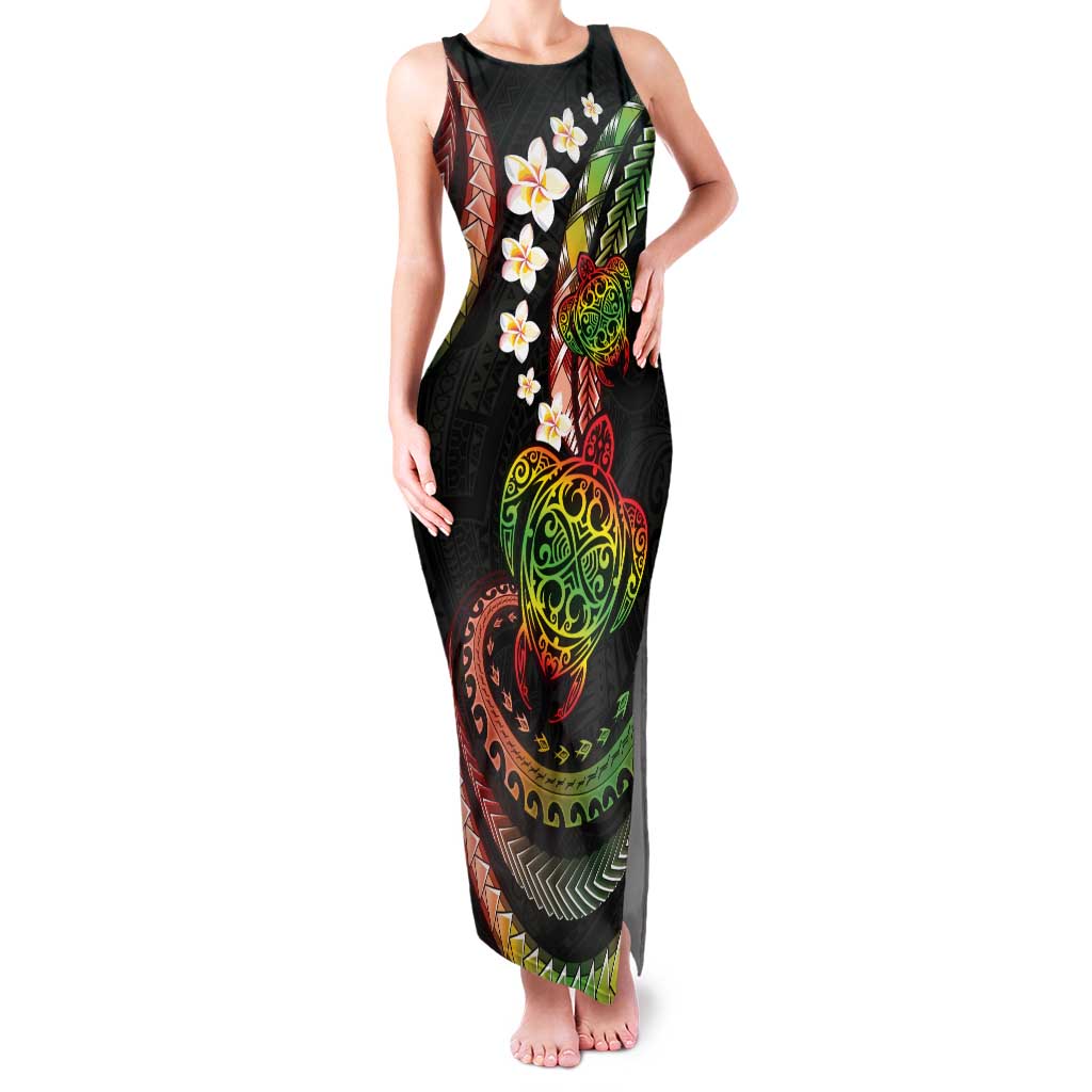 Hawaii Turtles Plumeria Family Matching Tank Maxi Dress and Hawaiian Shirt Reggae Polynesian Pattern
