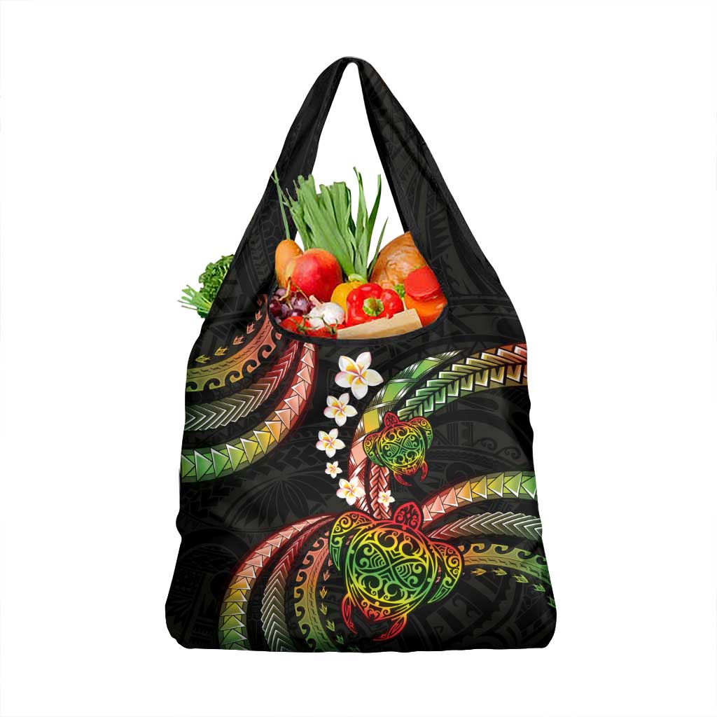 Hawaii Turtles Plumeria Grocery Bag Reggae Polynesian Pattern