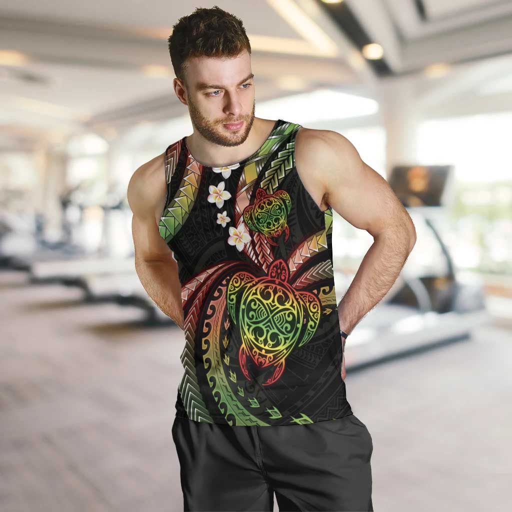 Hawaii Turtles Plumeria Men Tank Top Reggae Polynesian Pattern
