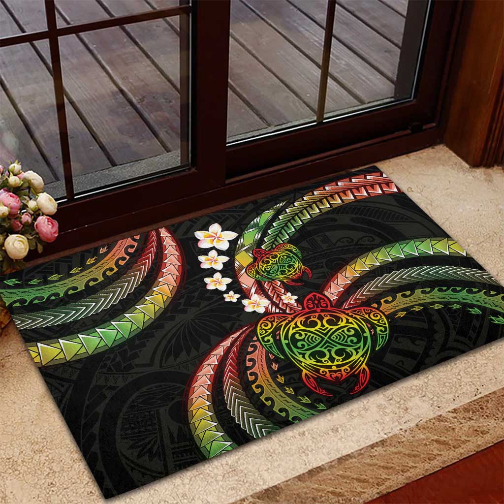 Hawaii Turtles Plumeria Rubber Doormat Reggae Polynesian Pattern