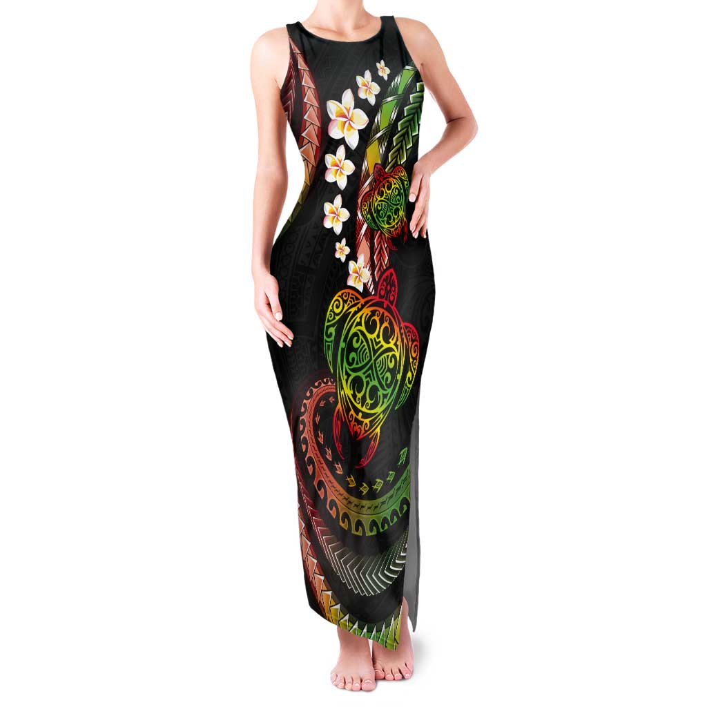 Hawaii Turtles Plumeria Tank Maxi Dress Reggae Polynesian Pattern