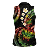 Hawaii Turtles Plumeria Women Sleeveless Polo Shirt Reggae Polynesian Pattern