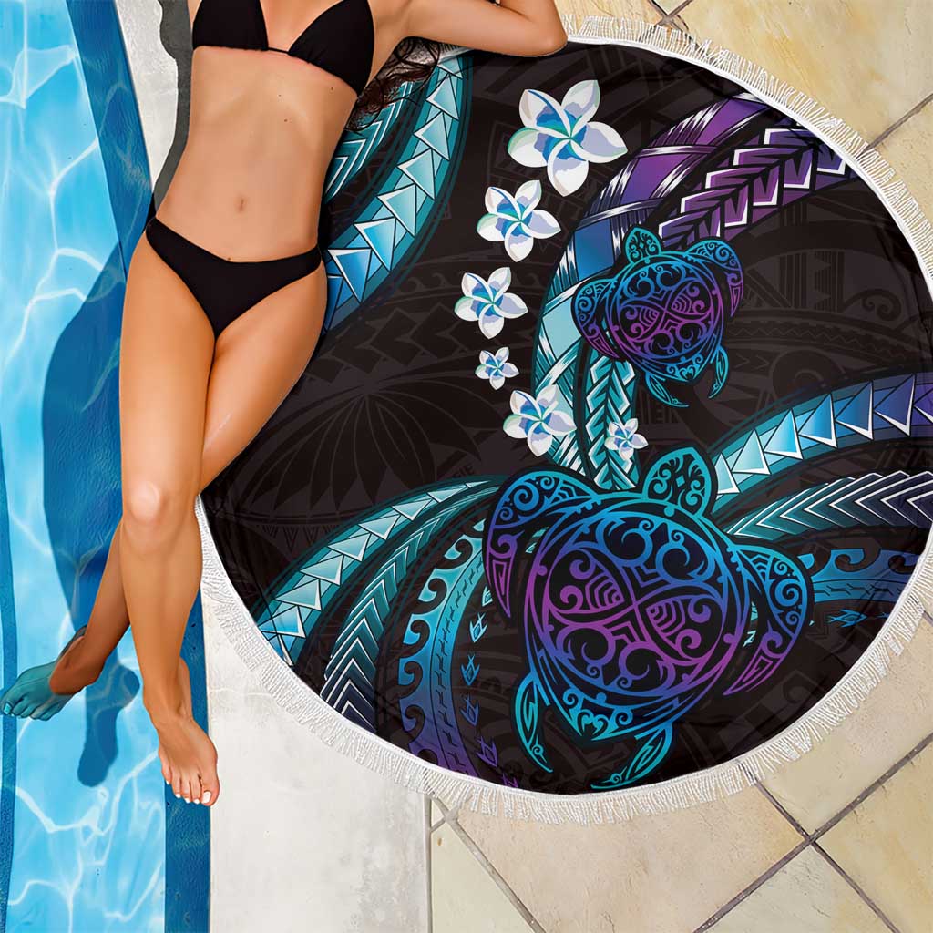 Hawaii Turtles Plumeria Beach Blanket Amethyst Gradient Polynesian Pattern