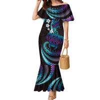 Hawaii Turtles Plumeria Family Matching Mermaid Dress and Hawaiian Shirt Amethyst Gradient Polynesian Pattern