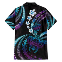 Hawaii Turtles Plumeria Family Matching Off The Shoulder Long Sleeve Dress and Hawaiian Shirt Amethyst Gradient Polynesian Pattern