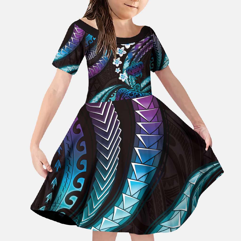 Hawaii Turtles Plumeria Family Matching Off Shoulder Maxi Dress and Hawaiian Shirt Amethyst Gradient Polynesian Pattern