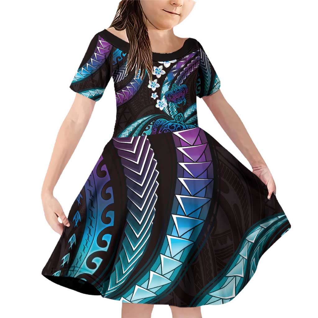 Hawaii Turtles Plumeria Family Matching Off Shoulder Short Dress and Hawaiian Shirt Amethyst Gradient Polynesian Pattern