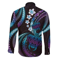 Hawaii Turtles Plumeria Family Matching Puletasi and Hawaiian Shirt Amethyst Gradient Polynesian Pattern