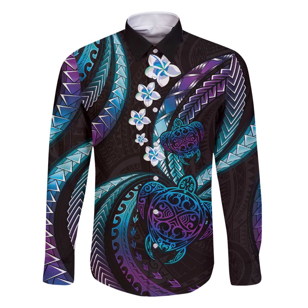 Hawaii Turtles Plumeria Family Matching Short Sleeve Bodycon Dress and Hawaiian Shirt Amethyst Gradient Polynesian Pattern