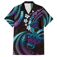 Hawaii Turtles Plumeria Family Matching Tank Maxi Dress and Hawaiian Shirt Amethyst Gradient Polynesian Pattern