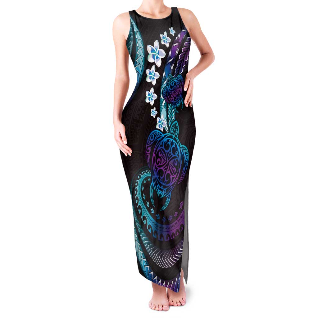 Hawaii Turtles Plumeria Family Matching Tank Maxi Dress and Hawaiian Shirt Amethyst Gradient Polynesian Pattern