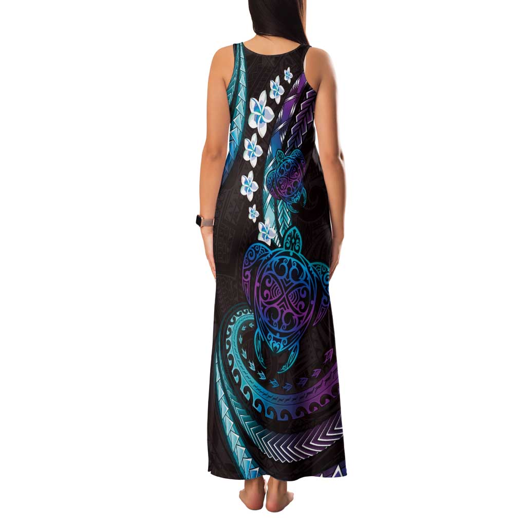 Hawaii Turtles Plumeria Family Matching Tank Maxi Dress and Hawaiian Shirt Amethyst Gradient Polynesian Pattern