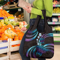 Hawaii Turtles Plumeria Grocery Bag Amethyst Gradient Polynesian Pattern